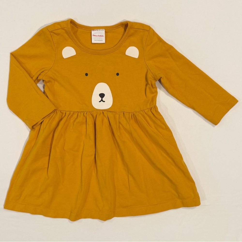 Hanna Andersson Bear Dress Girls 18-24M Golden Hour Cotton Long Sleeves Spring